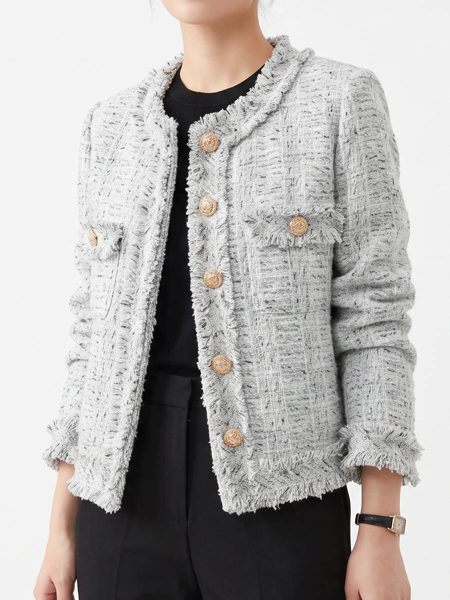 Womens Tweed Jacket, Classic Textured Blazer, Elegant Casual Outerwear