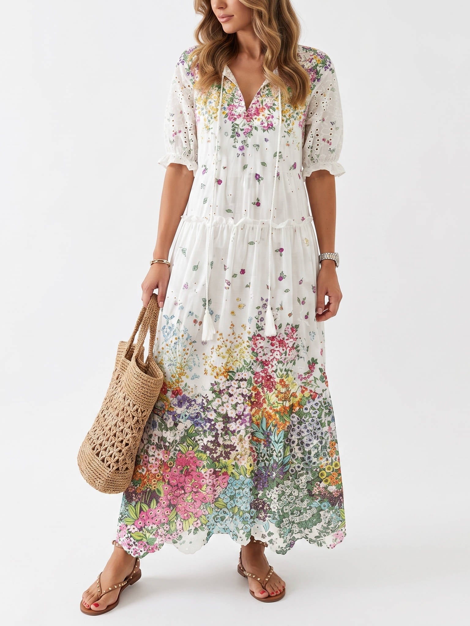 Boho Cover Up Dress, Flowy Casual Dress for Beach Travel and Daily Wear