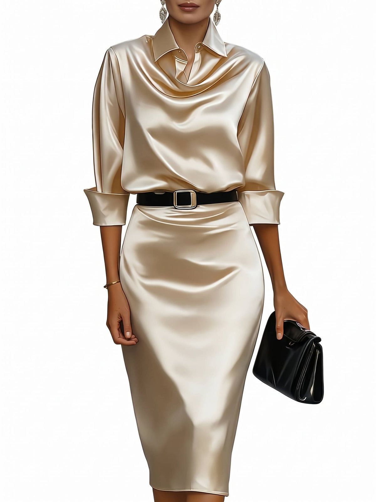 Womens Midi Dress, Satin V Neck Sleeveless Cocktail Dress for Wedding Guests, Parties and Special Occasions
