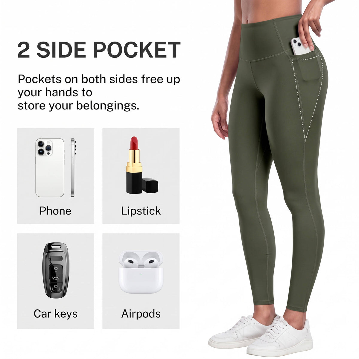 Womens Leggings with Pockets, 6 Pack Soft High Waisted Tummy Control Workout Yoga Pants