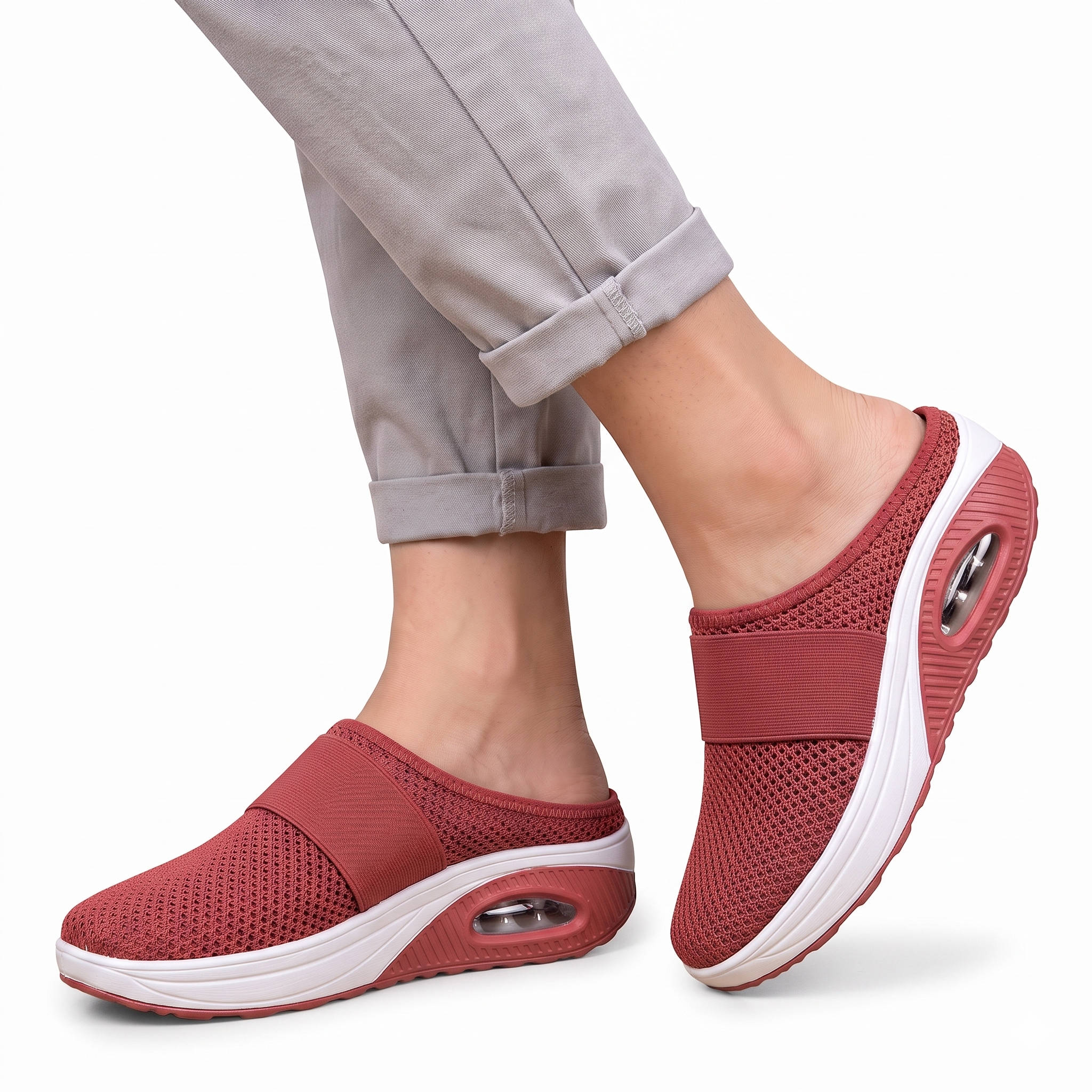 Women's Orthopedic Slip on Mules, Breathable Mesh Wedge Slippers, Casual Air Cushion Comfort Sandals