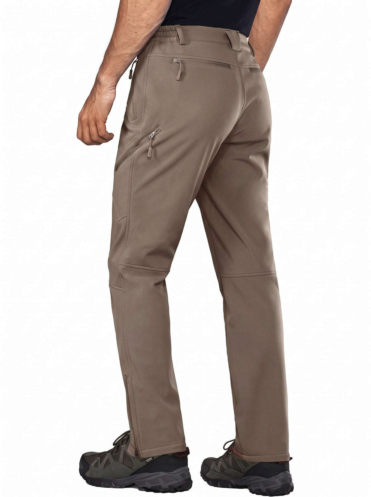 Mens Hunting Pants, Water Repellent Softshell Ski Pants with Fleece Lining, 6 Zip Pockets and Leg Zippers for Winter Hiking