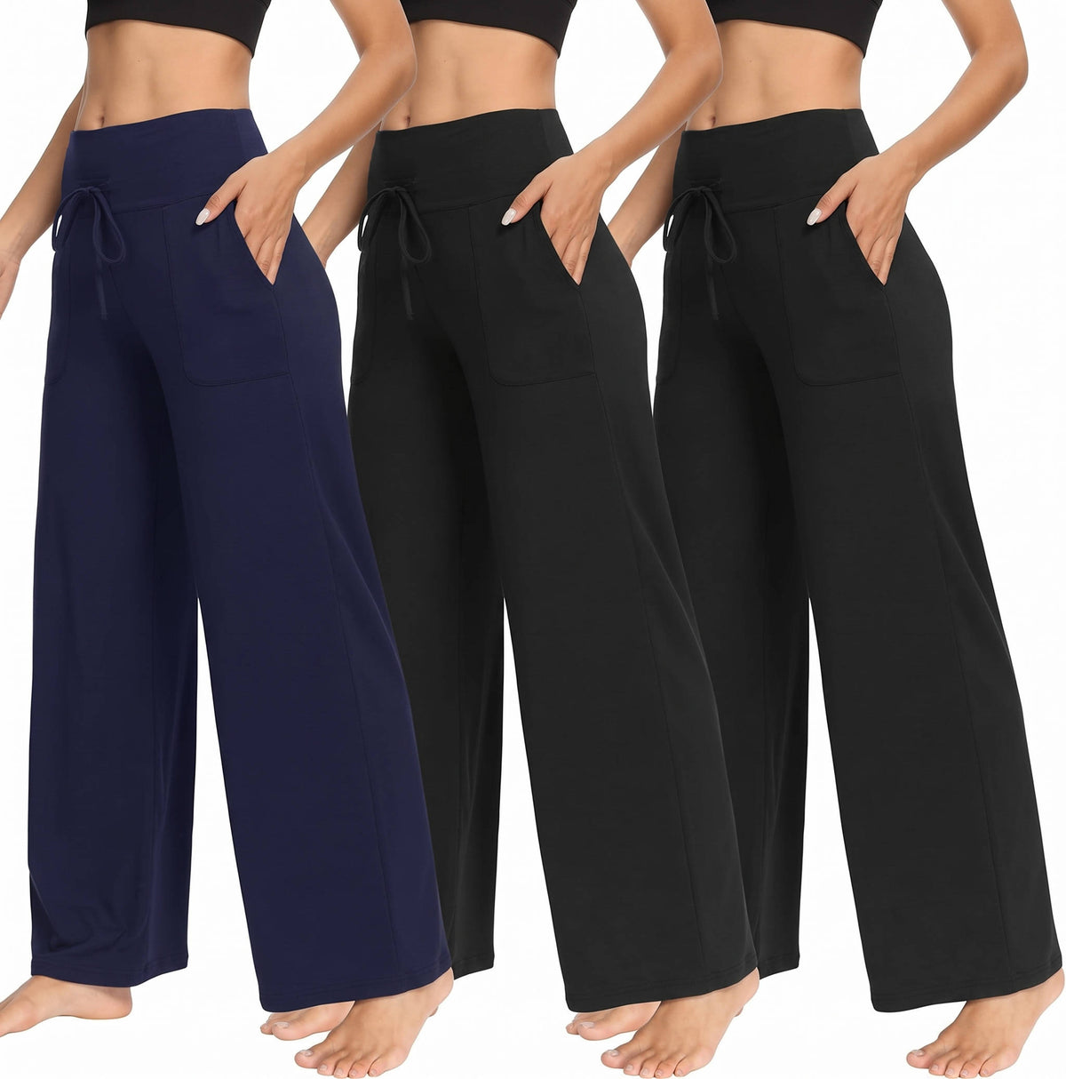Womens Wide Leg Sweatpants, 3 Pack Loose Fit Pants with Pockets for Yoga Lounge Casual Wear and Everyday Comfort