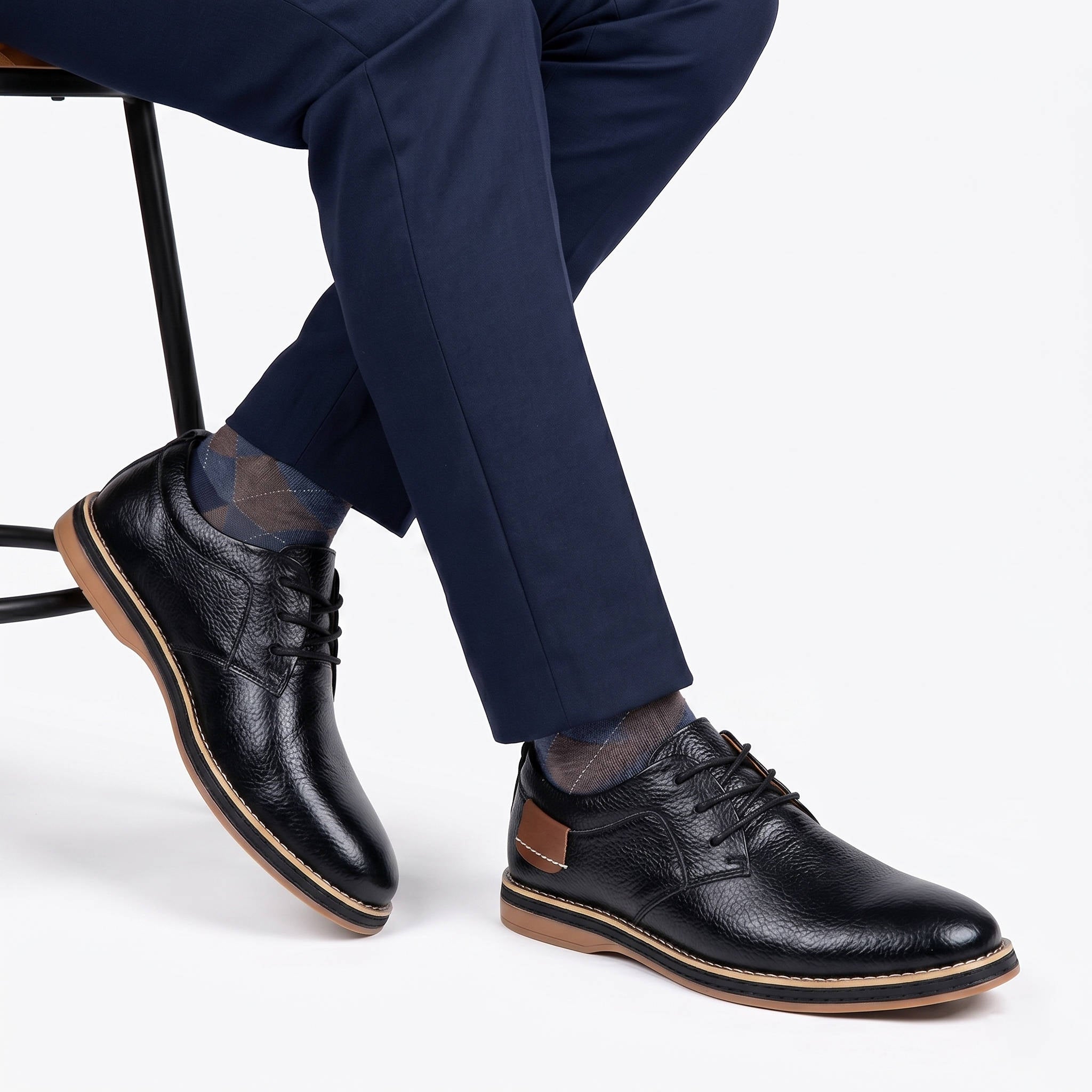 Men's Leather Oxford Shoes, Lace Up Casual Dress Shoes, Comfortable Textured Walking Shoes