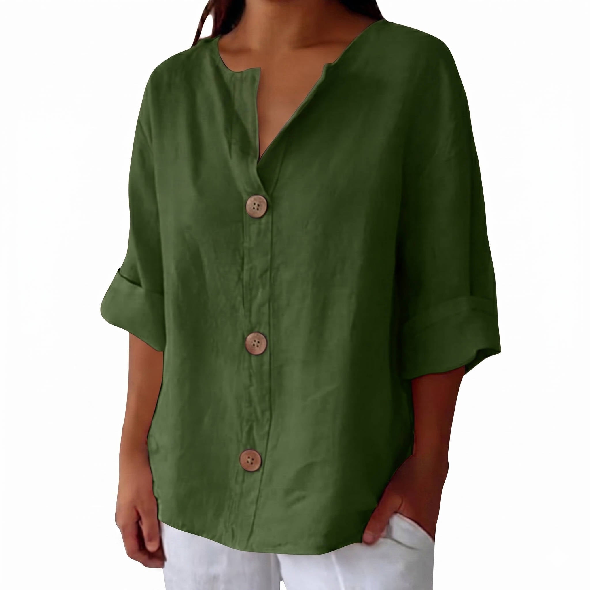 Women's Casual Blouse, Short Sleeve V Neck Top, Lightweight Button Front Summer Shirt