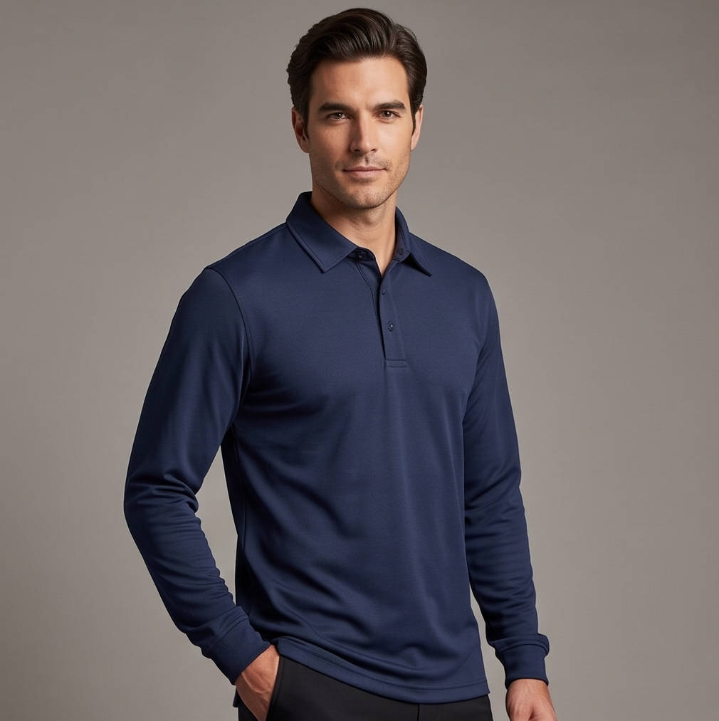 Mens Polo Shirts, Quick Dry Long Sleeve Tactical Golf Shirt, 3 Button Pique Jersey Performance Shirt