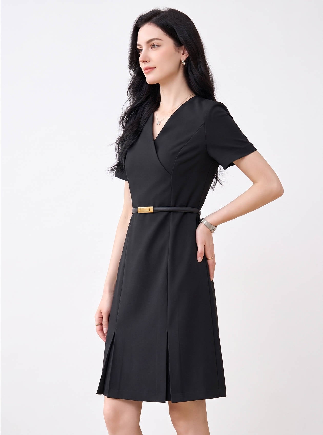 Women's A Line Work Dress, Short Sleeve V Neck Sheath Dress, Professional Business Casual Career Outfit