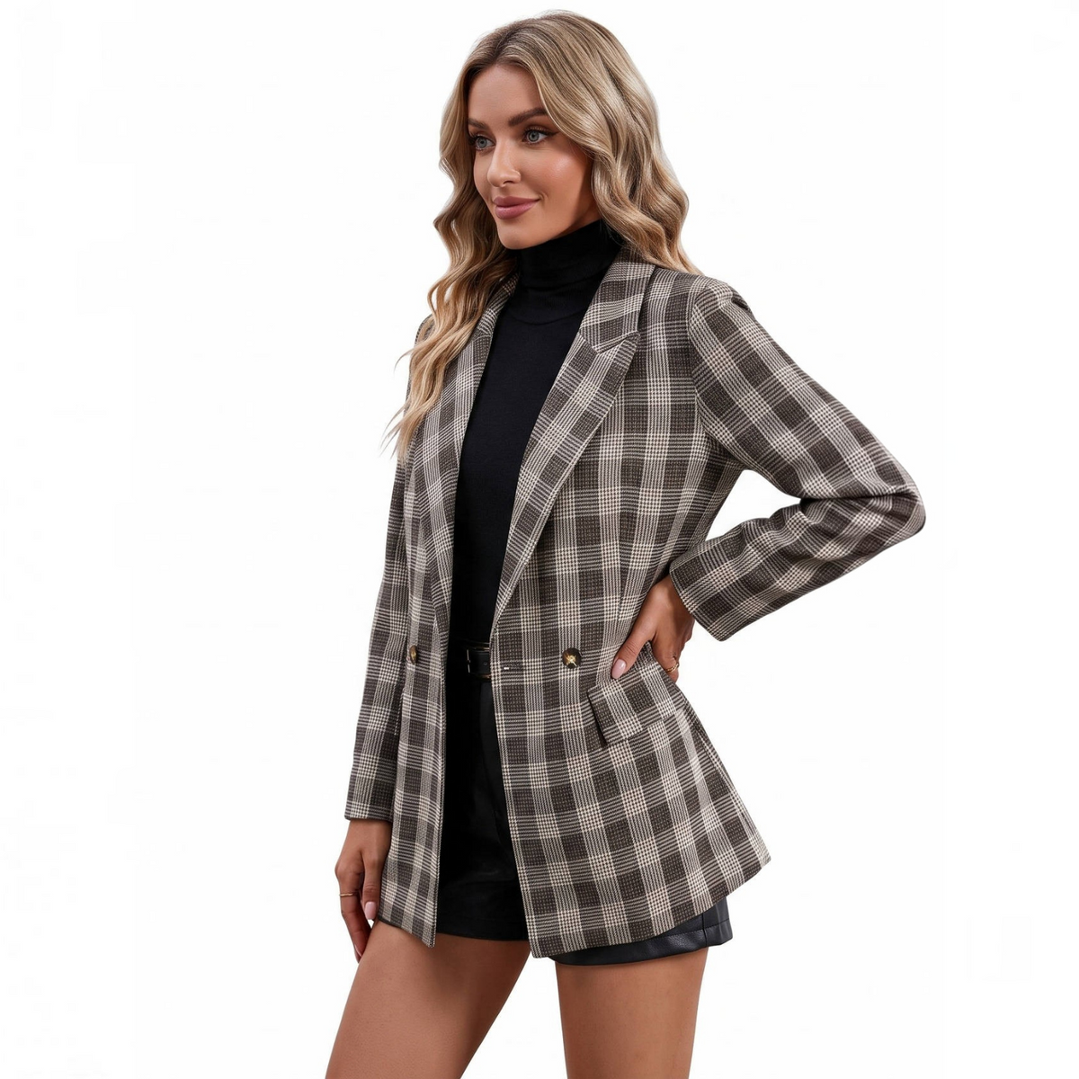 Womens Plaid Houndstooth Blazer, Business Casual Fall Jacket