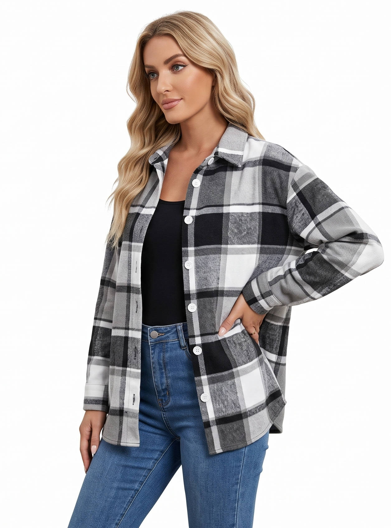 Plaid Flannel Shirts for Women, Buffalo Plaid Shirt, Oversized Long Sleeve Casual Button Down Blouse Top