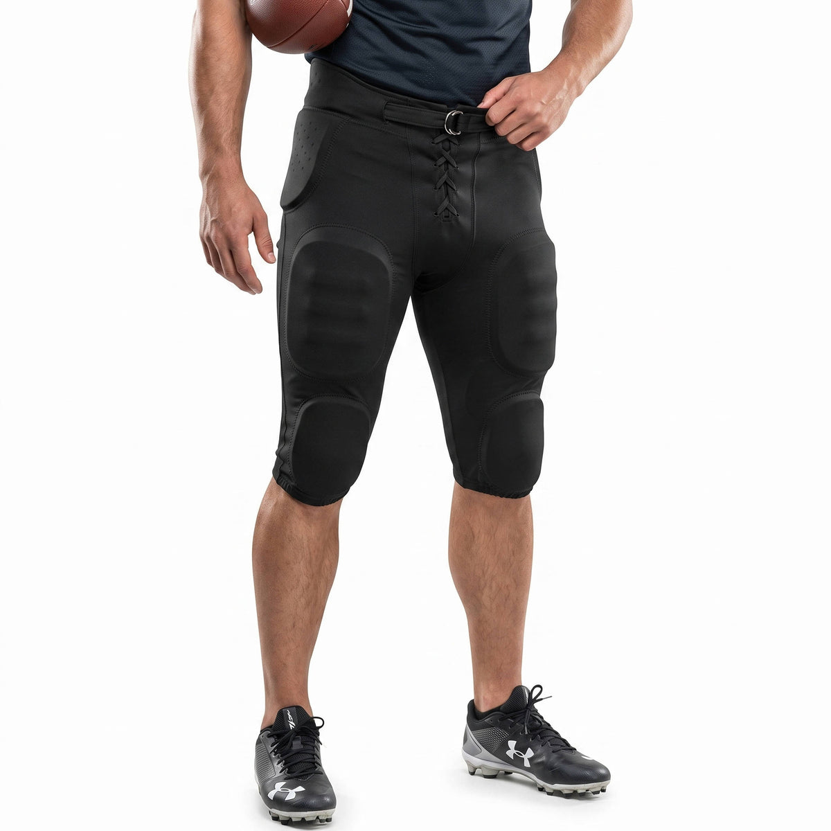 Mens Double Knit Integrated Football Practice Pants, Adult Padded Football Pants