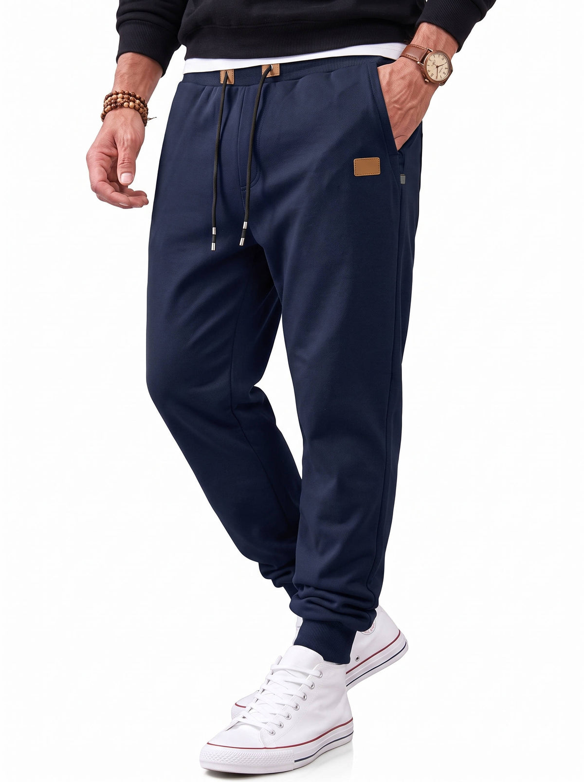 Mens Fleece Lined Joggers, Warm Sweatpants with Zipper Pockets for Winter Casual and Outdoor Wear