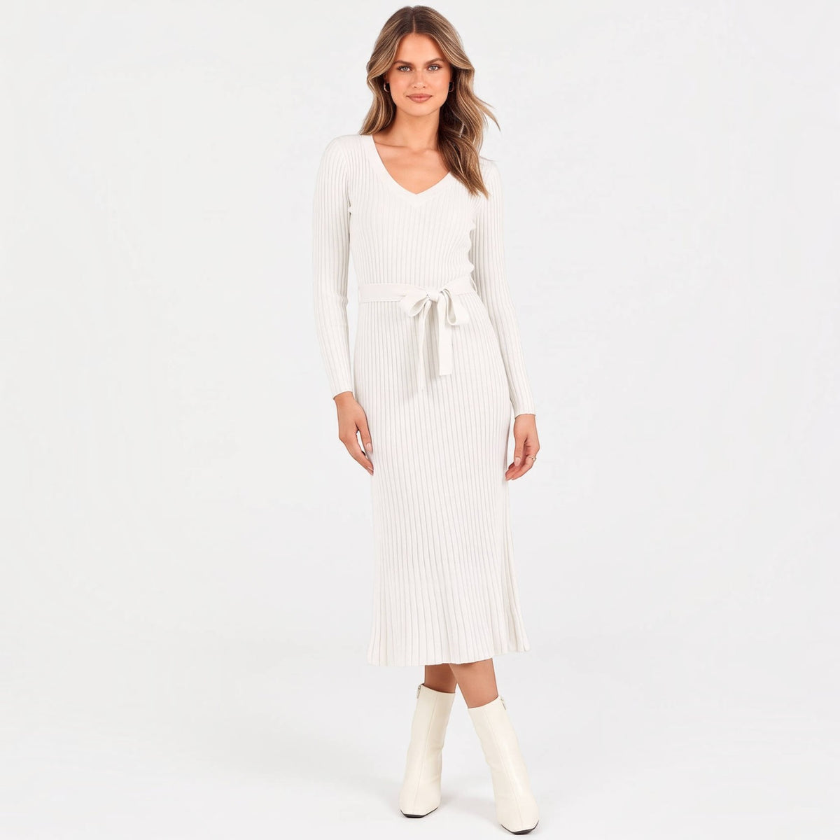 Womens Fall Cable Knit Midi Dress, Long Sleeve V Neck Sweater Dress, 2026 Seasonal Outfit