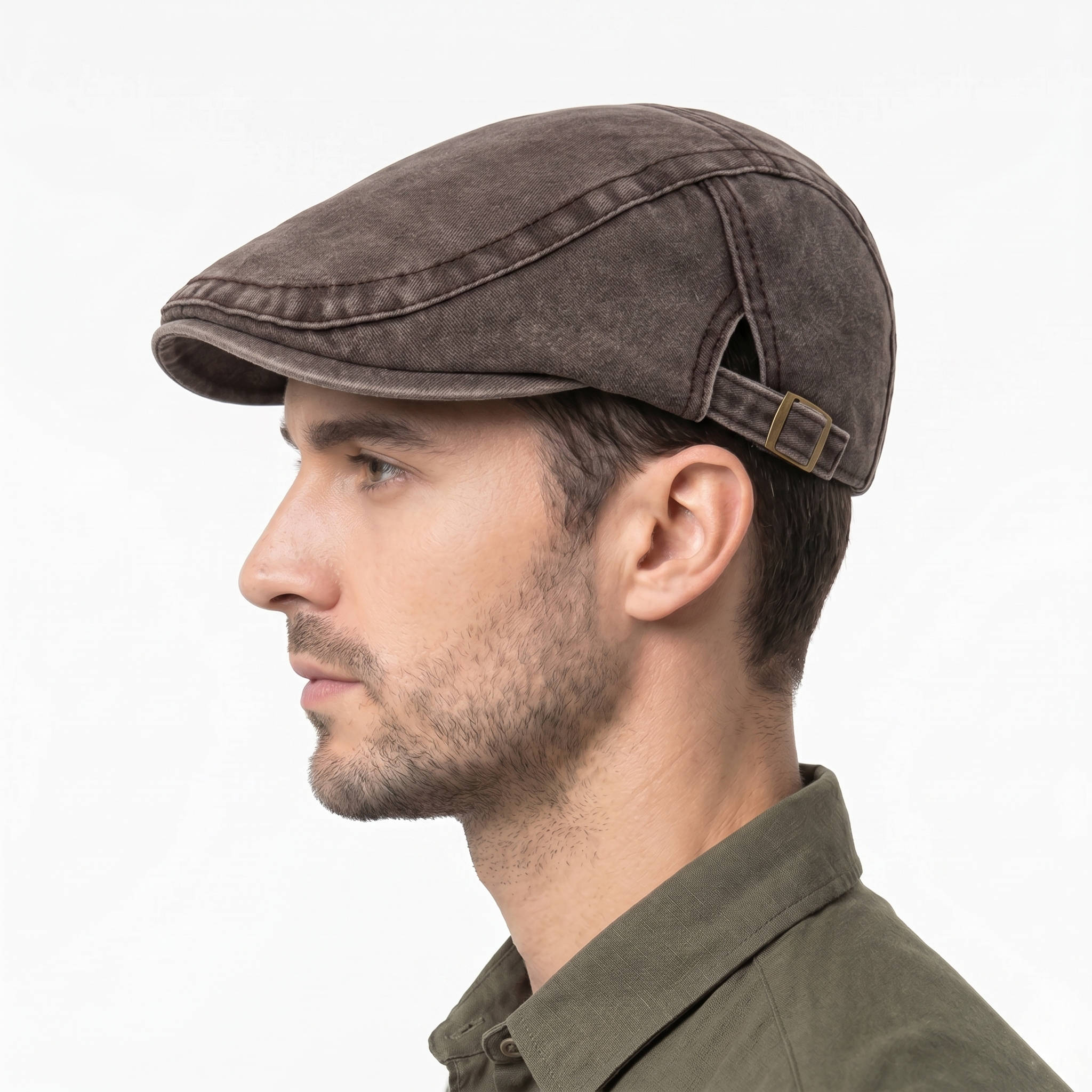 Men's Flat Cap, Washed Denim Newsboy Hat, Vintage Adjustable Ivy Driving Cap