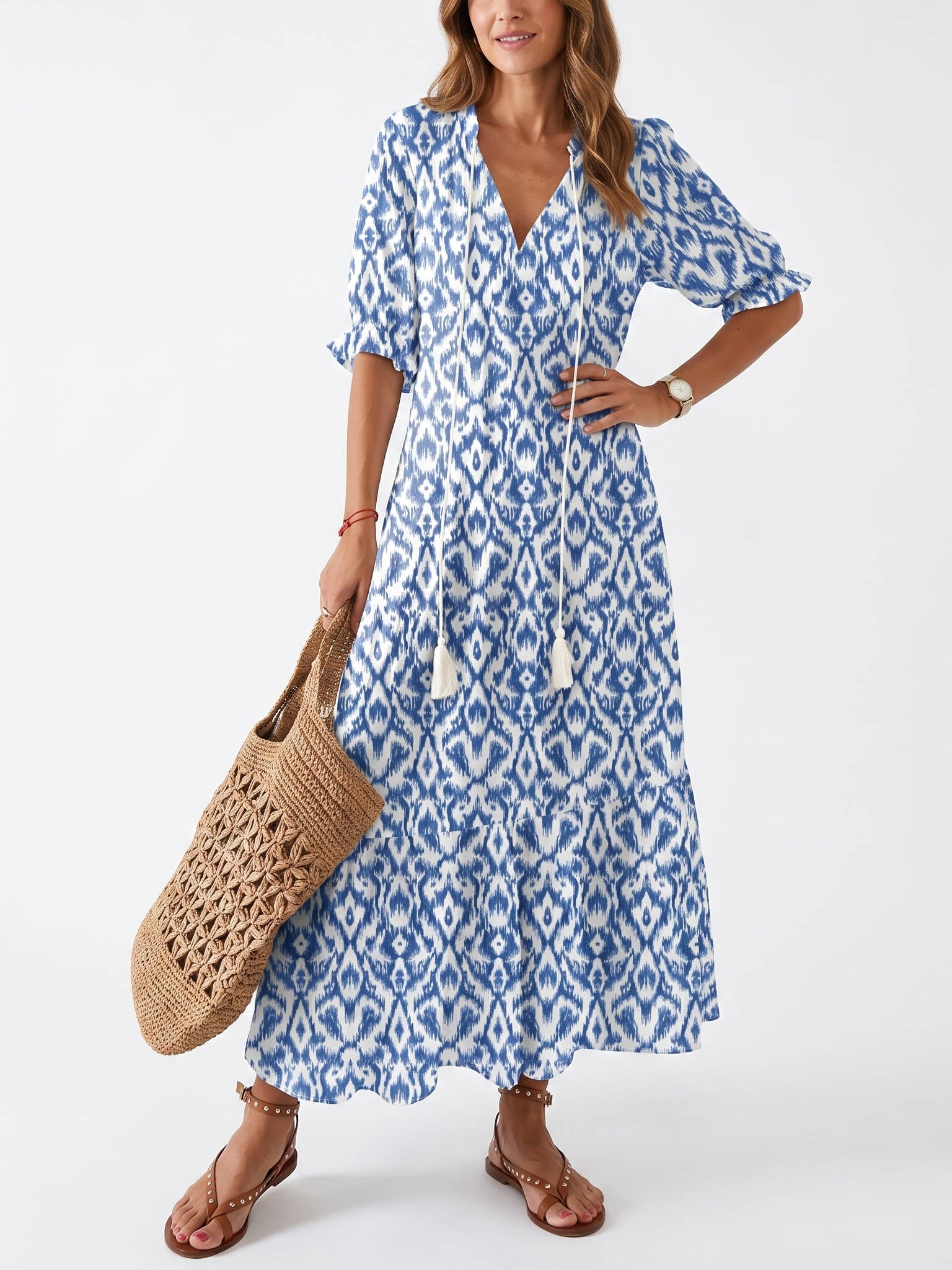 Boho Cover Up Dress, Flowy Casual Dress for Beach Travel and Daily Wear