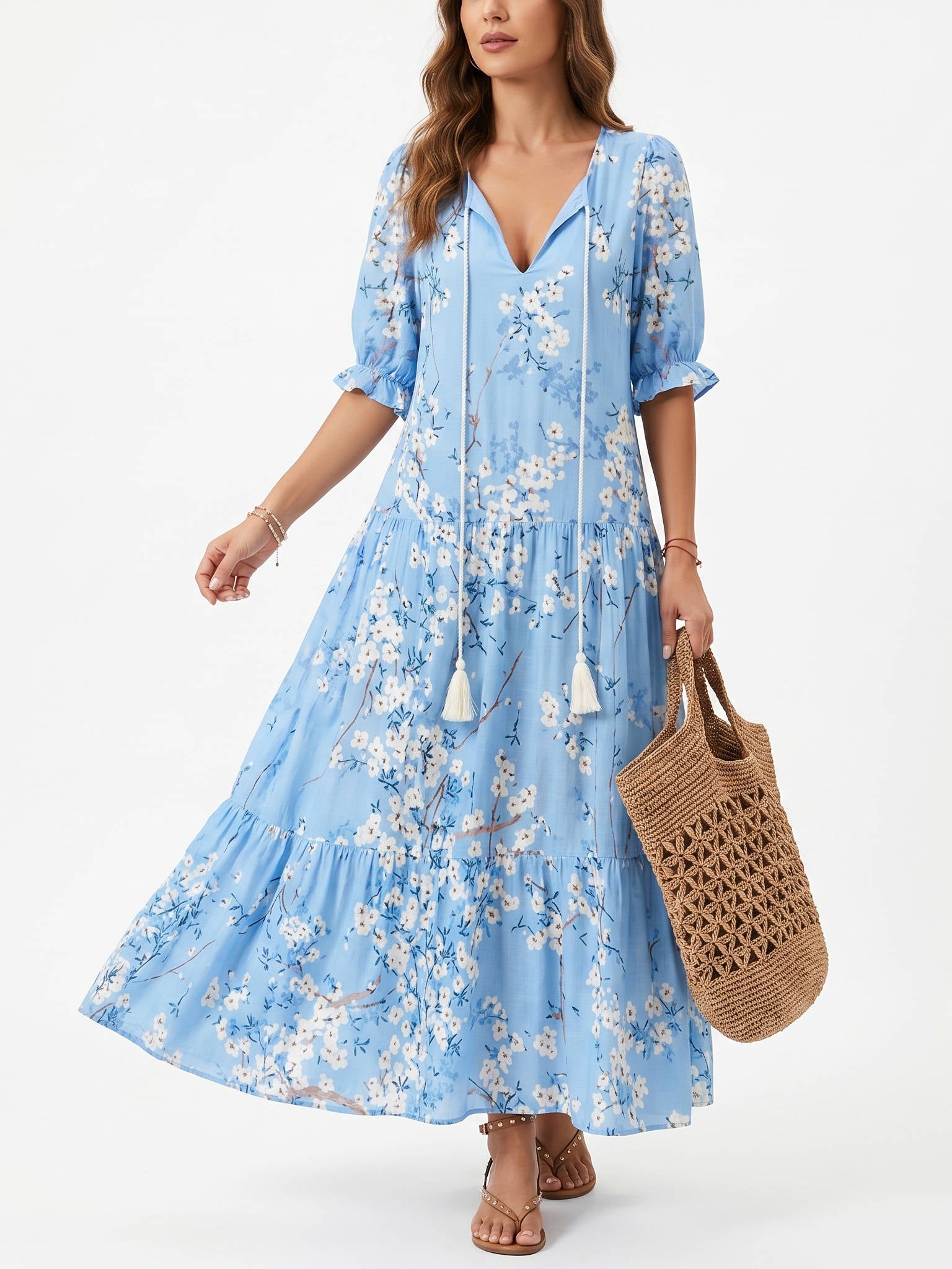 Boho Cover Up Dress, Flowy Casual Dress for Beach Travel and Daily Wear
