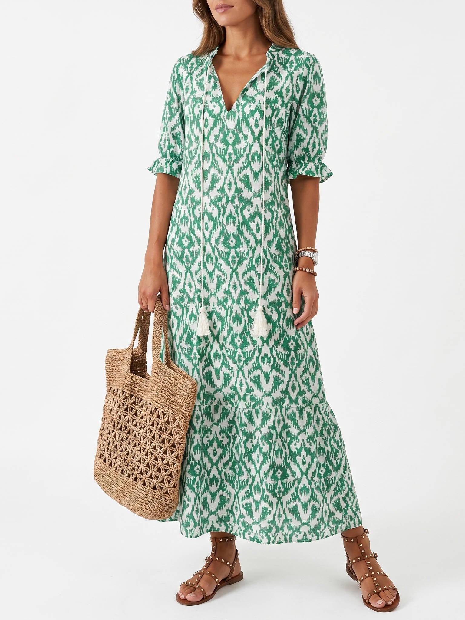 Boho Cover Up Dress, Flowy Casual Dress for Beach Travel and Daily Wear