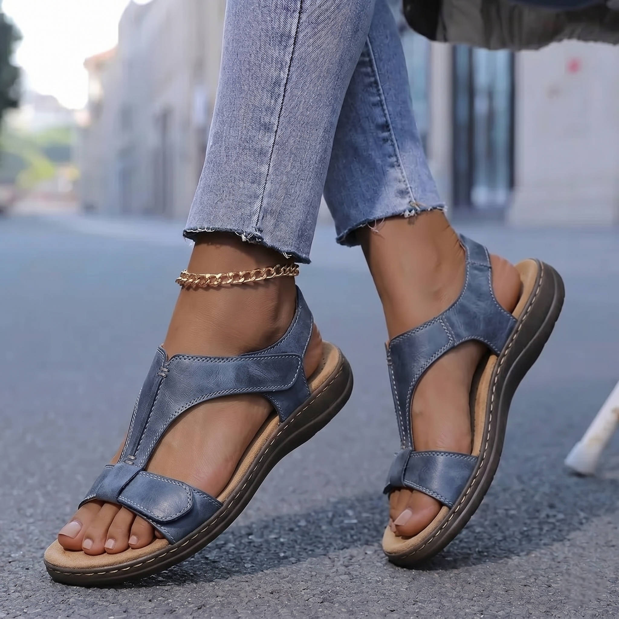 Orthopedic Vegan Leather Sandals, Arch Support Comfort Sandals for Walking and Daily Use