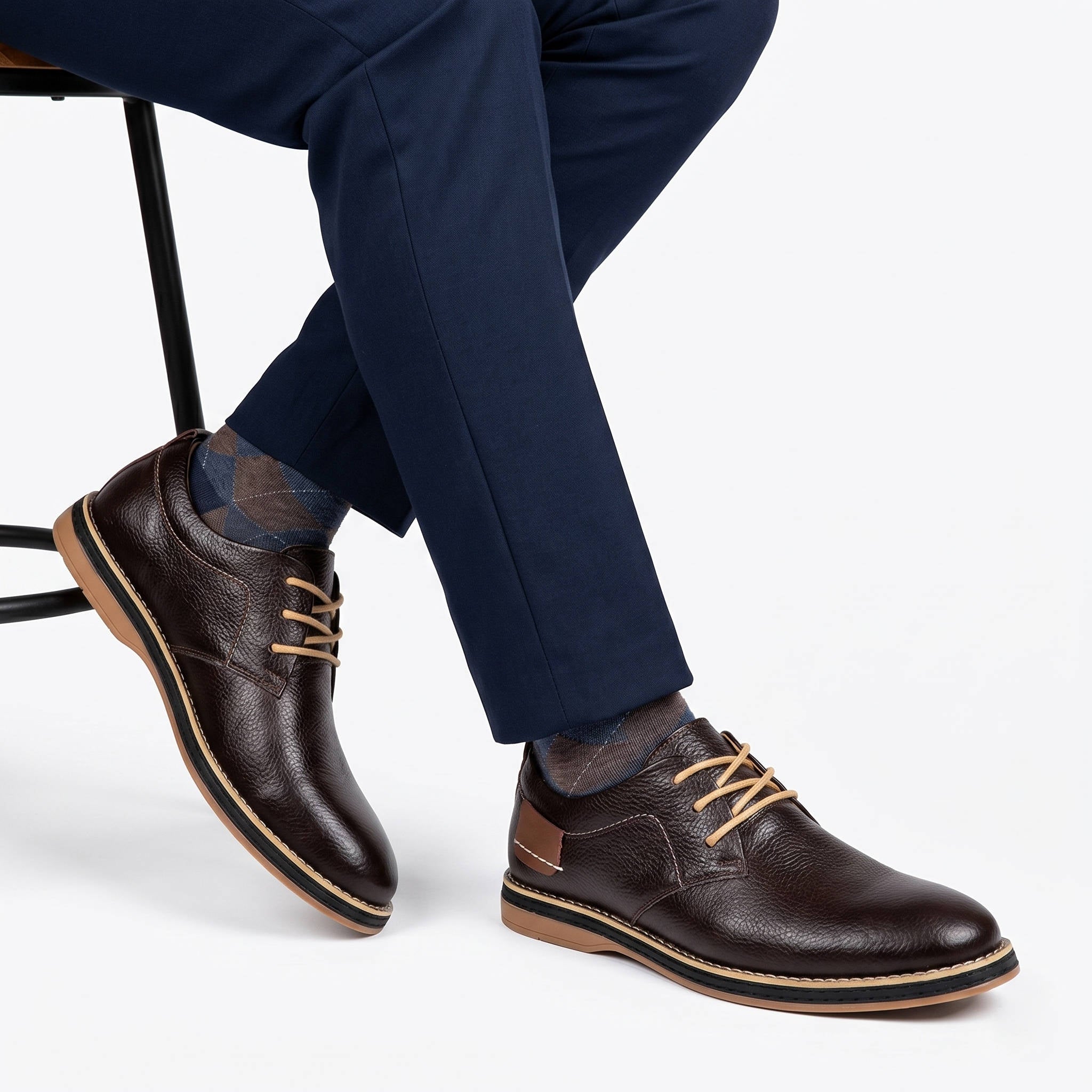 Men's Leather Oxford Shoes, Lace Up Casual Dress Shoes, Comfortable Textured Walking Shoes