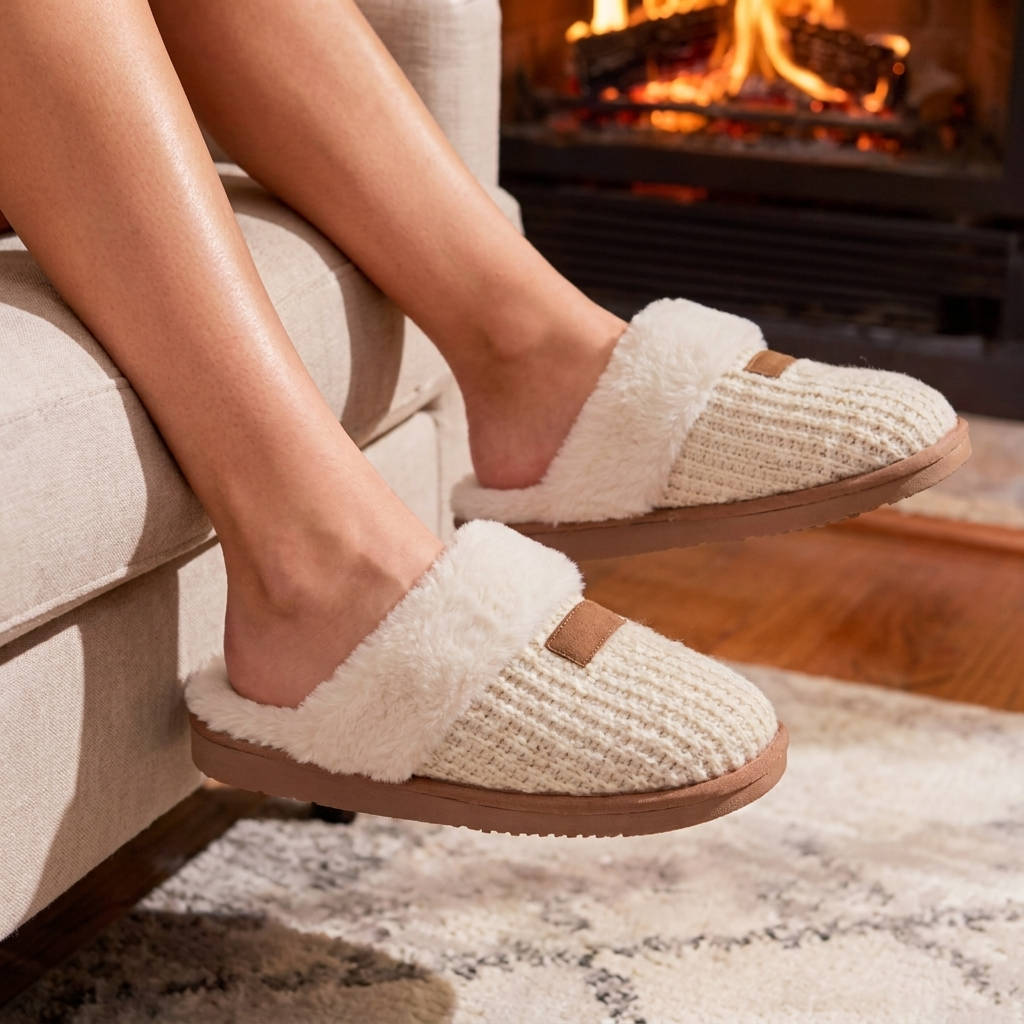 Womens Cozy House Slippers, Fuzzy Memory Foam Indoor Slip on Shoes