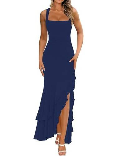 Womens Bodycon Maxi Dress, Ruched Mesh Mermaid Wedding Guest and Cocktail Dress