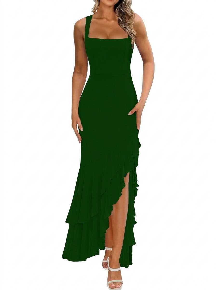 Womens Bodycon Maxi Dress, Ruched Mesh Mermaid Wedding Guest and Cocktail Dress