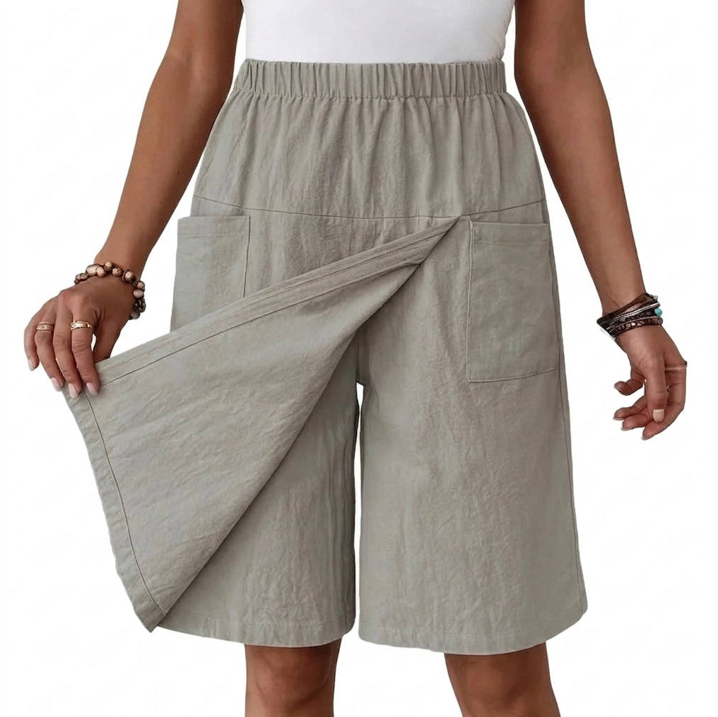 Womens Linen Skort with Elastic Waist and Pockets