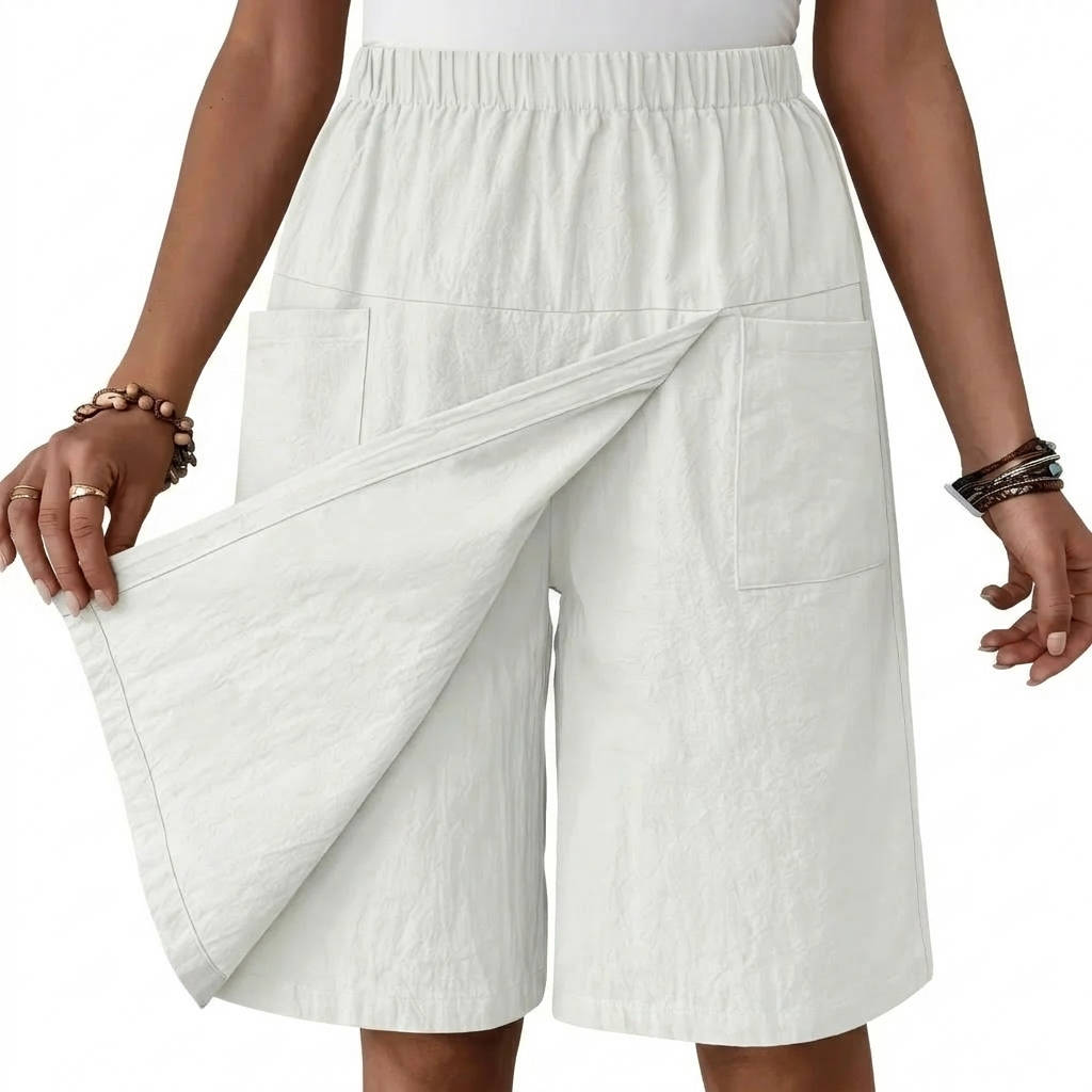 Womens Linen Skort with Elastic Waist and Pockets