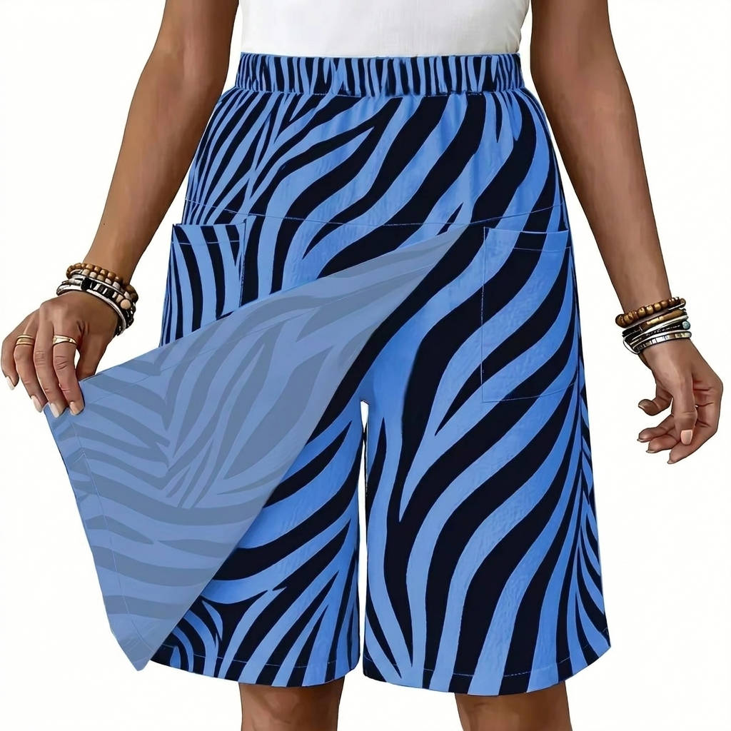 Womens Linen Skort with Elastic Waist and Pockets
