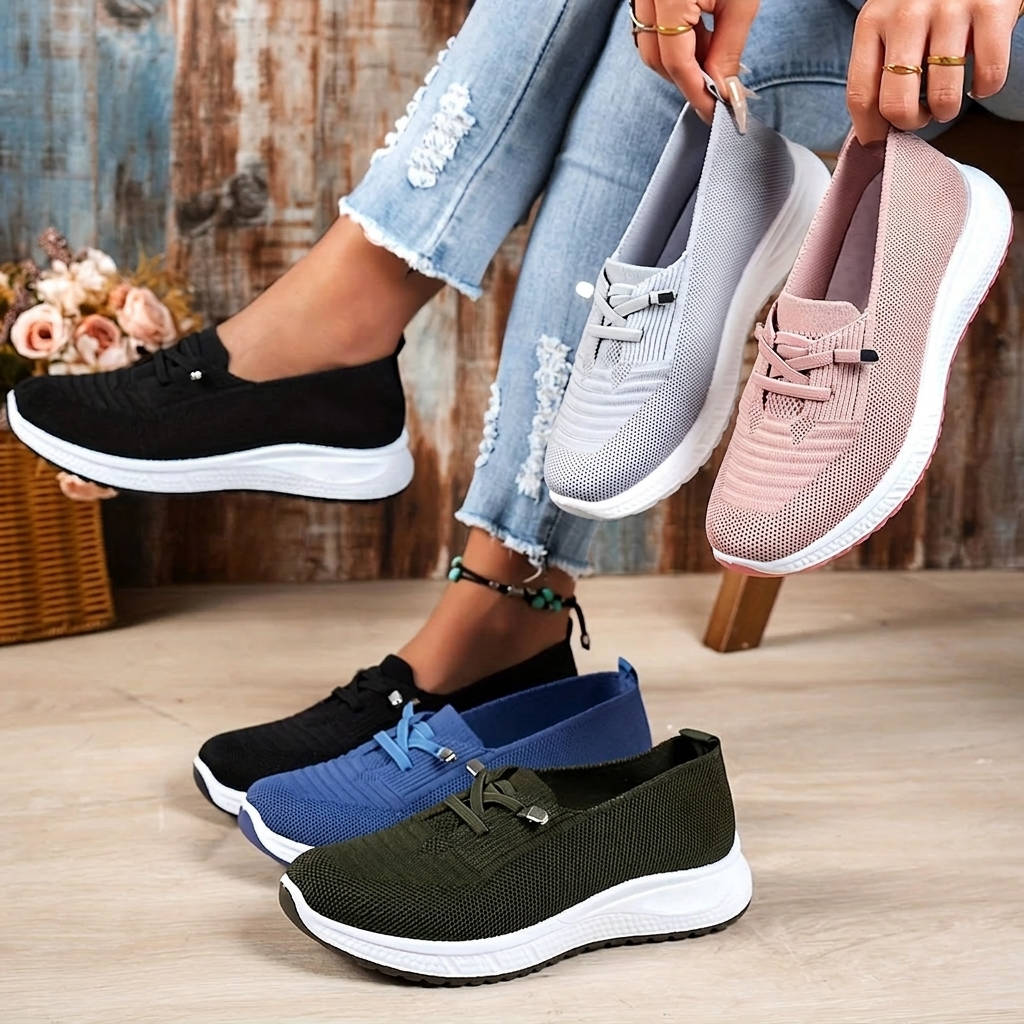 Women's Slip On Sneakers, Breathable Mesh Walking Shoes, Casual Lace Detail Comfort Loafers