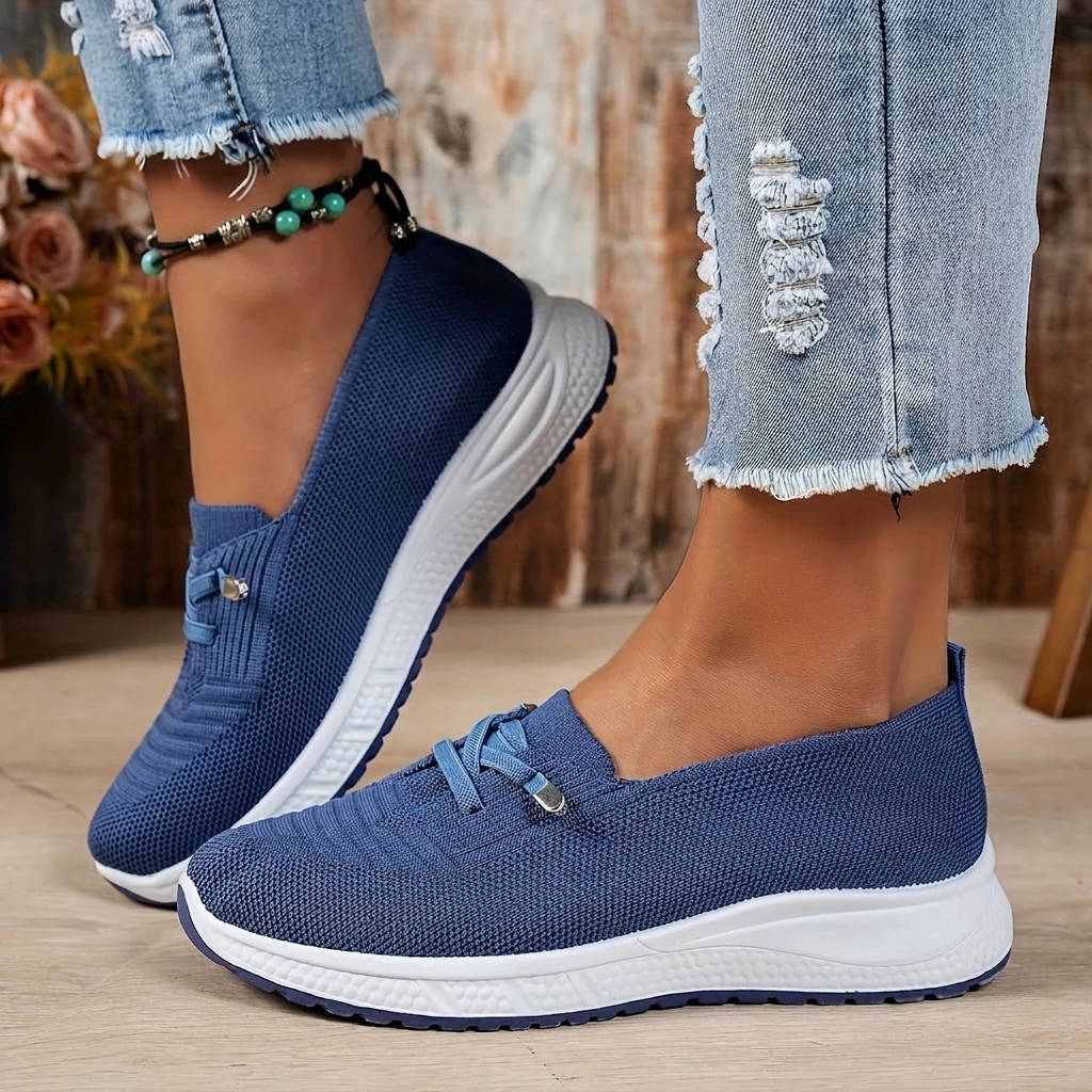 Women's Slip On Sneakers, Breathable Mesh Walking Shoes, Casual Lace Detail Comfort Loafers