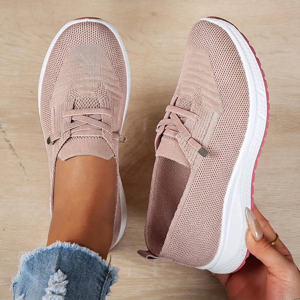 Women's Slip On Sneakers, Breathable Mesh Walking Shoes, Casual Lace Detail Comfort Loafers