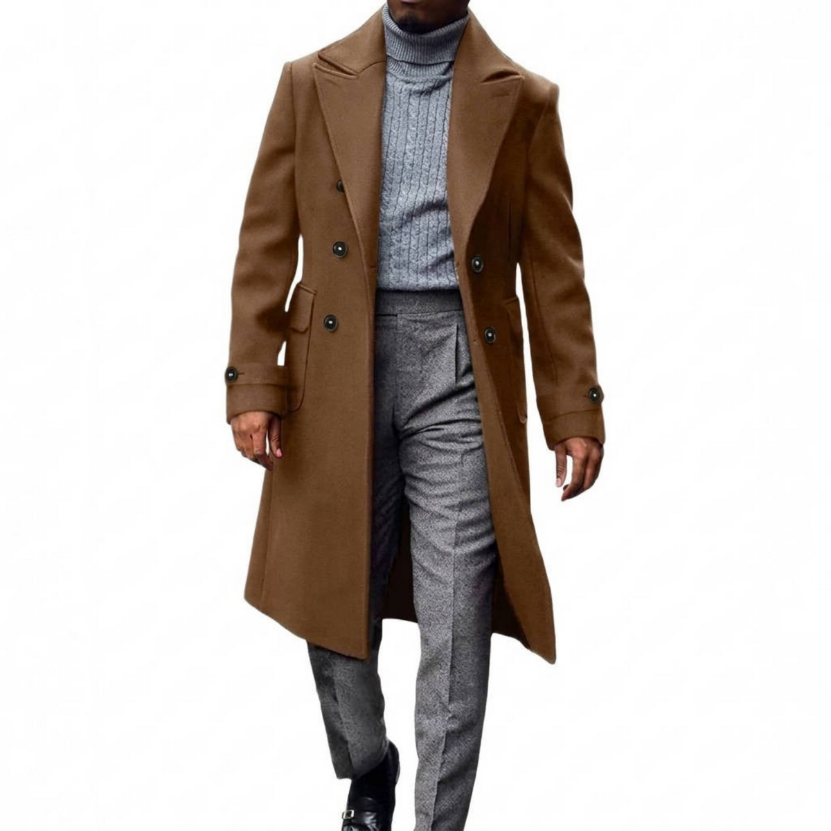 Mens Trench Coat, Double Breasted Peacoat, Notch Lapel Casual Winter Coat