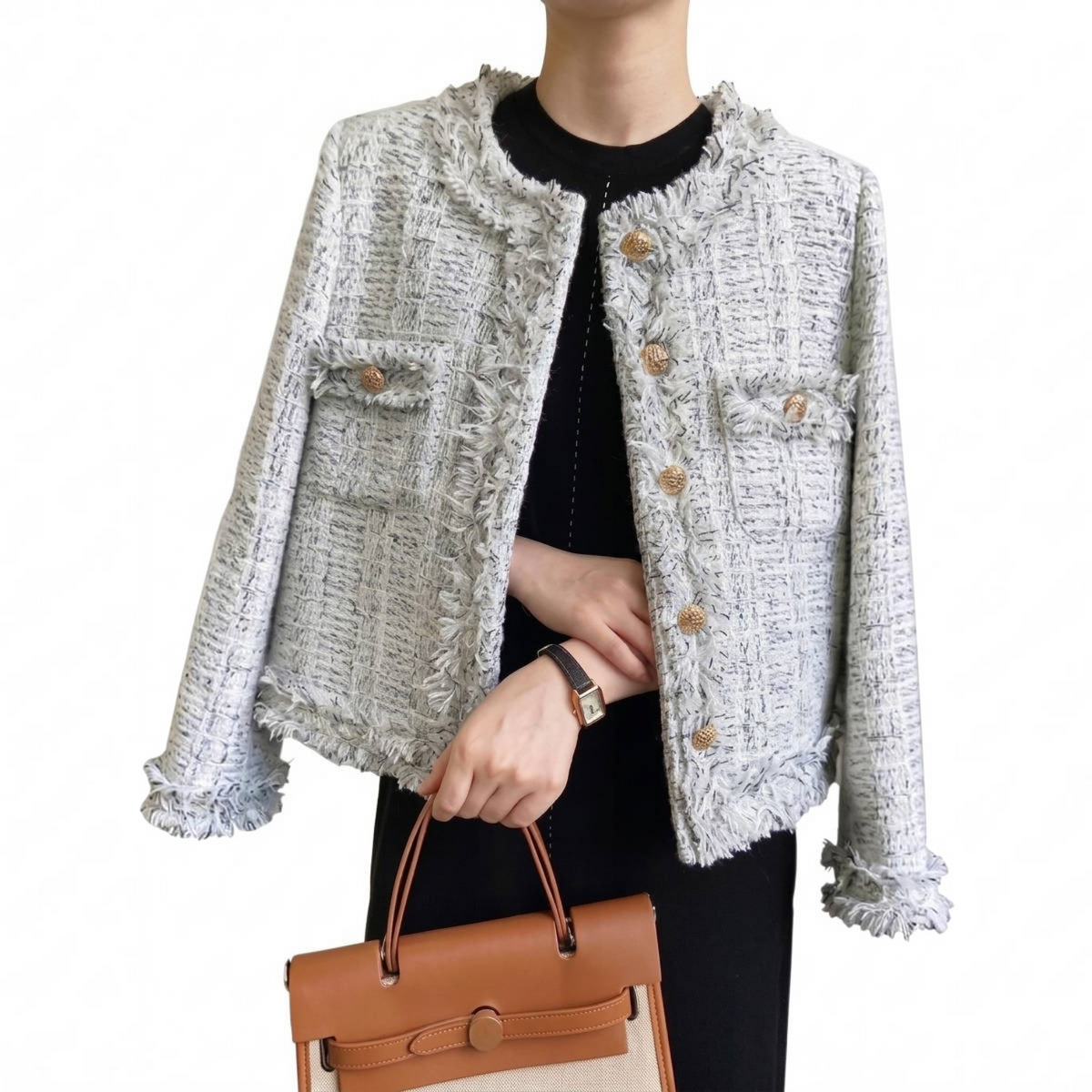 Womens Tweed Jacket, Classic Textured Blazer, Elegant Casual Outerwear