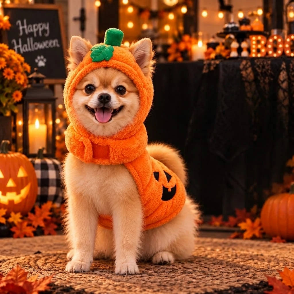 Pumpkin Dog Halloween Costume, 3D Plush Jack O Lantern Outfit with Easy Hook and Loop Fit for Parties and Photos
