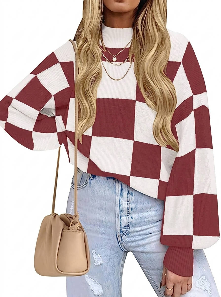 Women's 2026 Fall Fashion Turtleneck Sweater, Long Sleeve Striped Ribbed Knit Loose Pullover Sweater Top