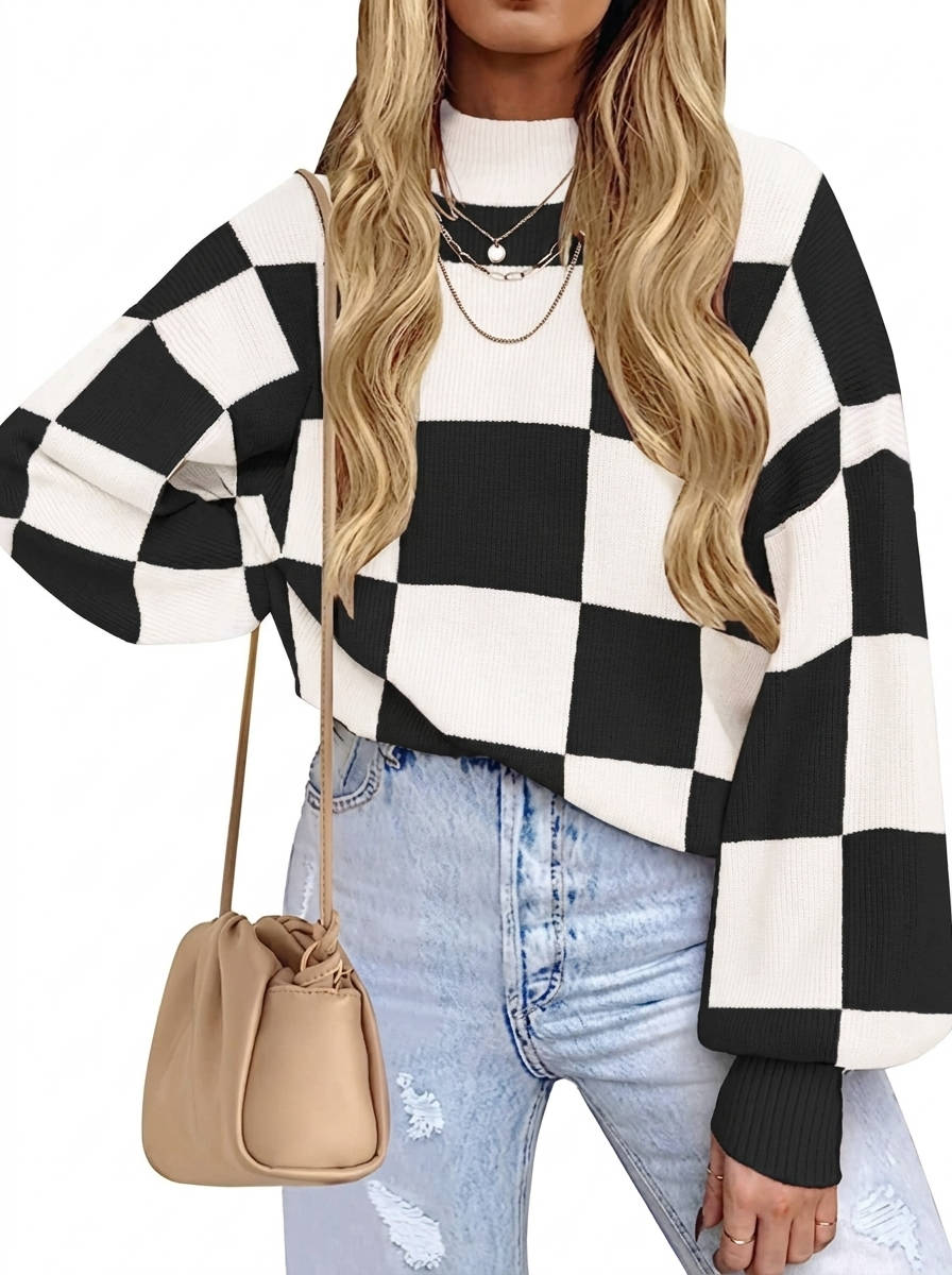 Women's 2026 Fall Fashion Turtleneck Sweater, Long Sleeve Striped Ribbed Knit Loose Pullover Sweater Top