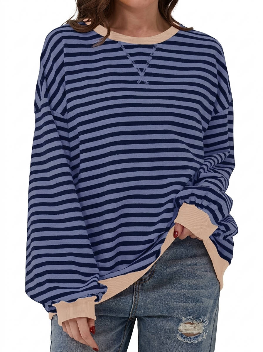 Sweatshirt for Women 2026 Fall, Crewneck Long Sleeve Oversized Striped Pullover Tops