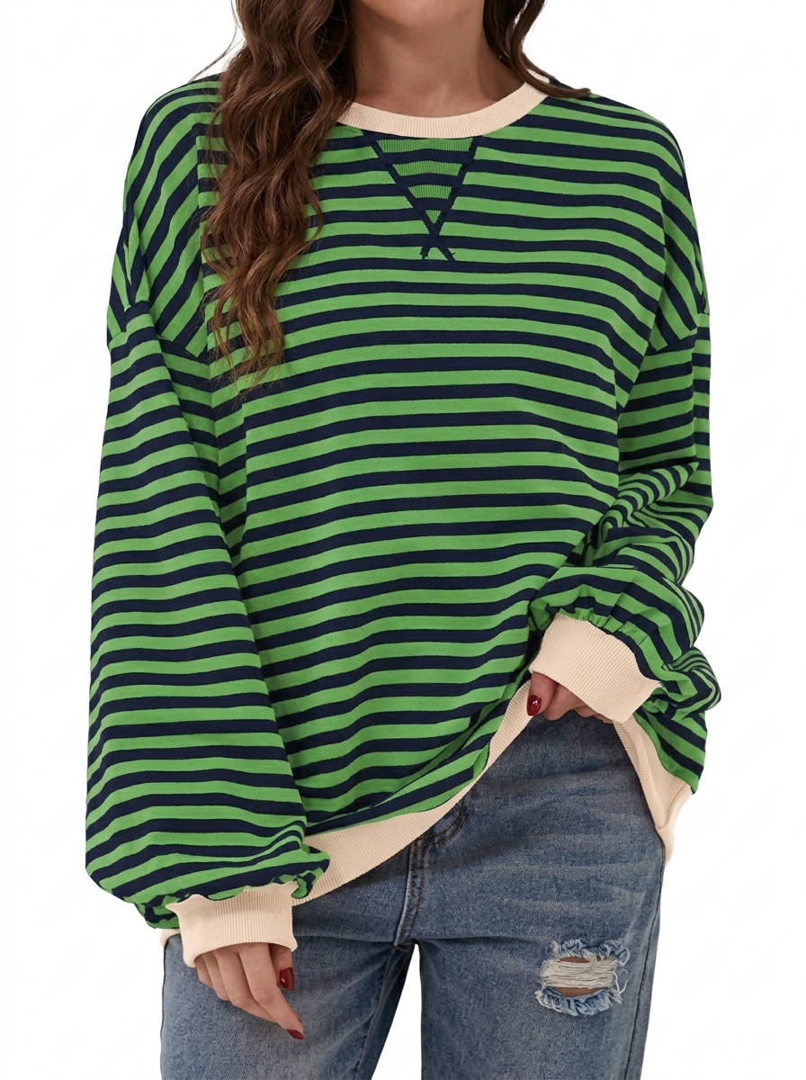 Sweatshirt for Women 2026 Fall, Crewneck Long Sleeve Oversized Striped Pullover Tops