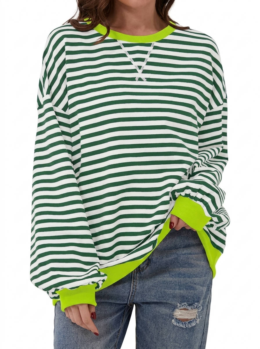 Sweatshirt for Women 2026 Fall, Crewneck Long Sleeve Oversized Striped Pullover Tops
