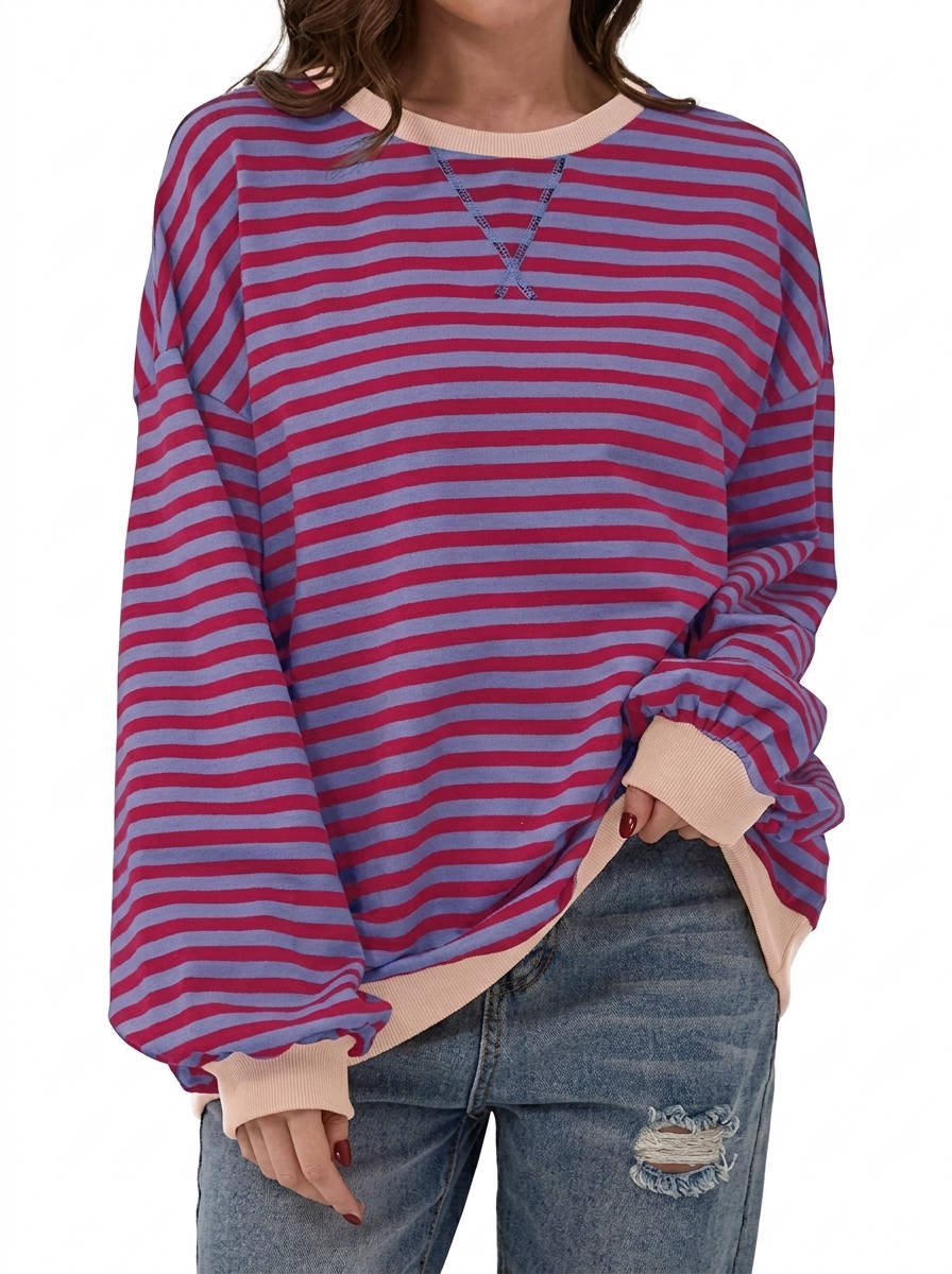 Sweatshirt for Women 2026 Fall, Crewneck Long Sleeve Oversized Striped Pullover Tops