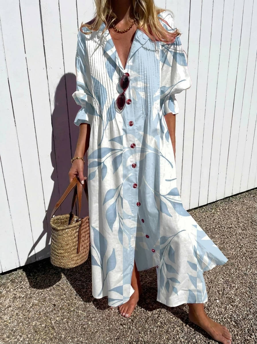 Womens Cotton Maxi Dress, Floral Casual Summer Beach Vacation Dress