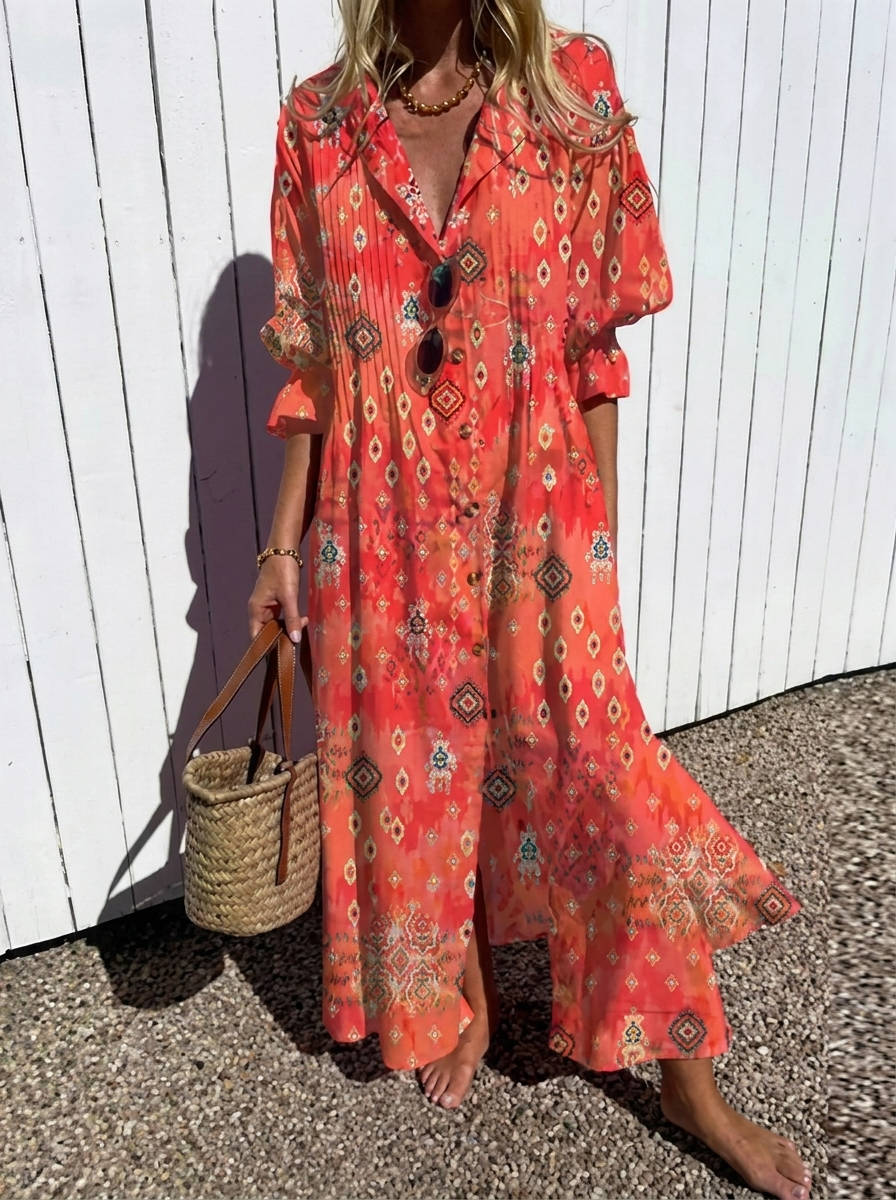 Womens Cotton Maxi Dress, Floral Casual Summer Beach Vacation Dress