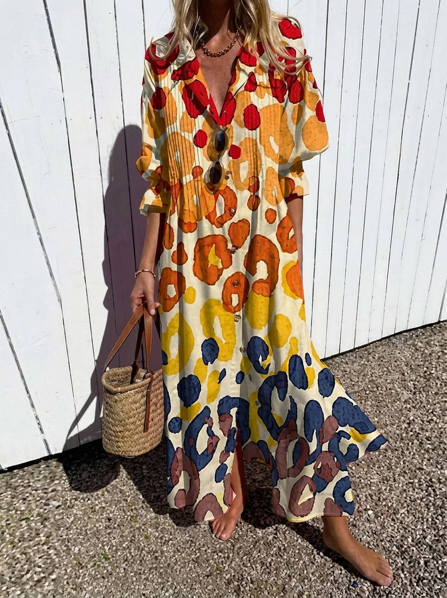 Womens Cotton Maxi Dress, Floral Casual Summer Beach Vacation Dress