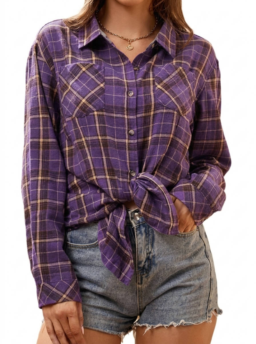 Flannel Shirts for Women, Long Sleeve Button Down Plaid Fall Shirt, Casual Work Tops