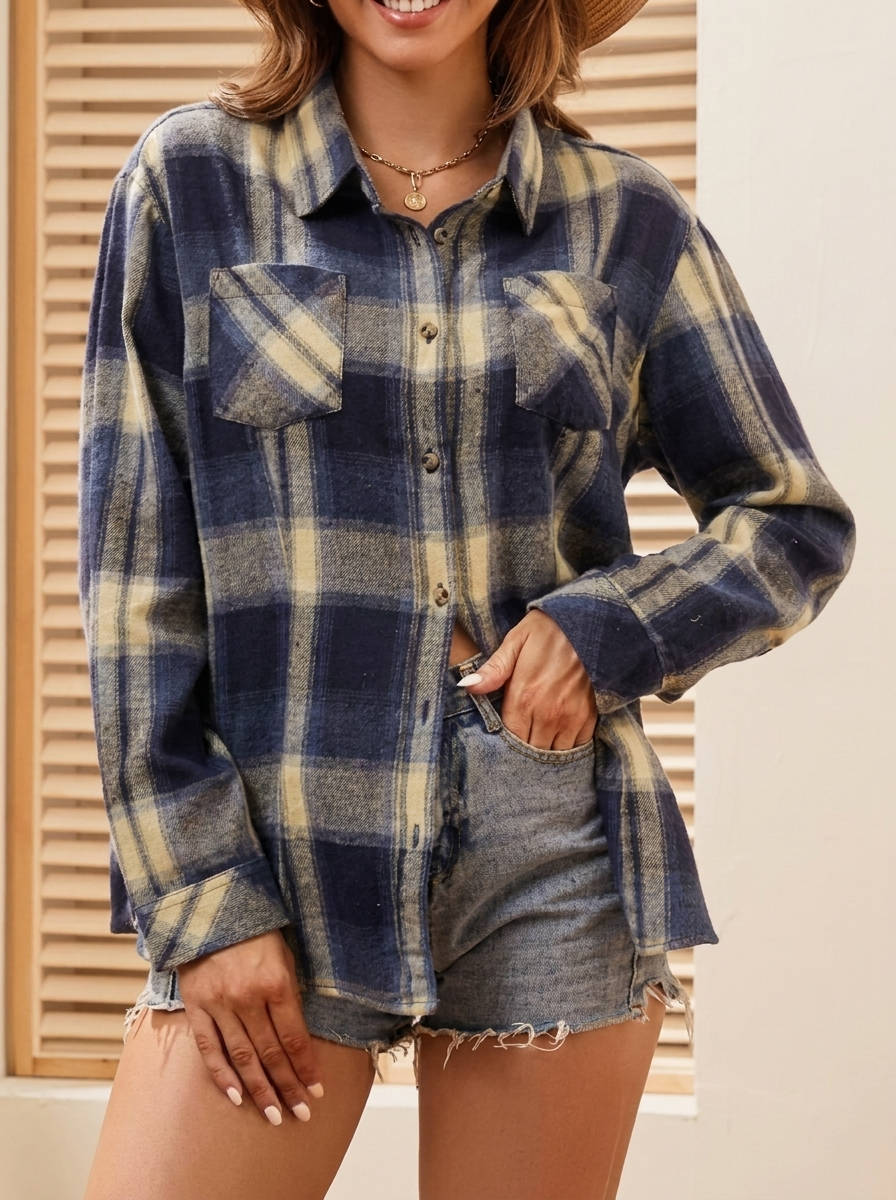 Flannel Shirts for Women, Long Sleeve Button Down Plaid Fall Shirt, Casual Work Tops