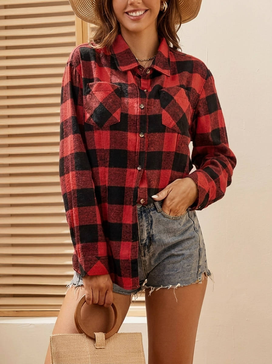 Flannel Shirts for Women, Long Sleeve Button Down Plaid Fall Shirt, Casual Work Tops
