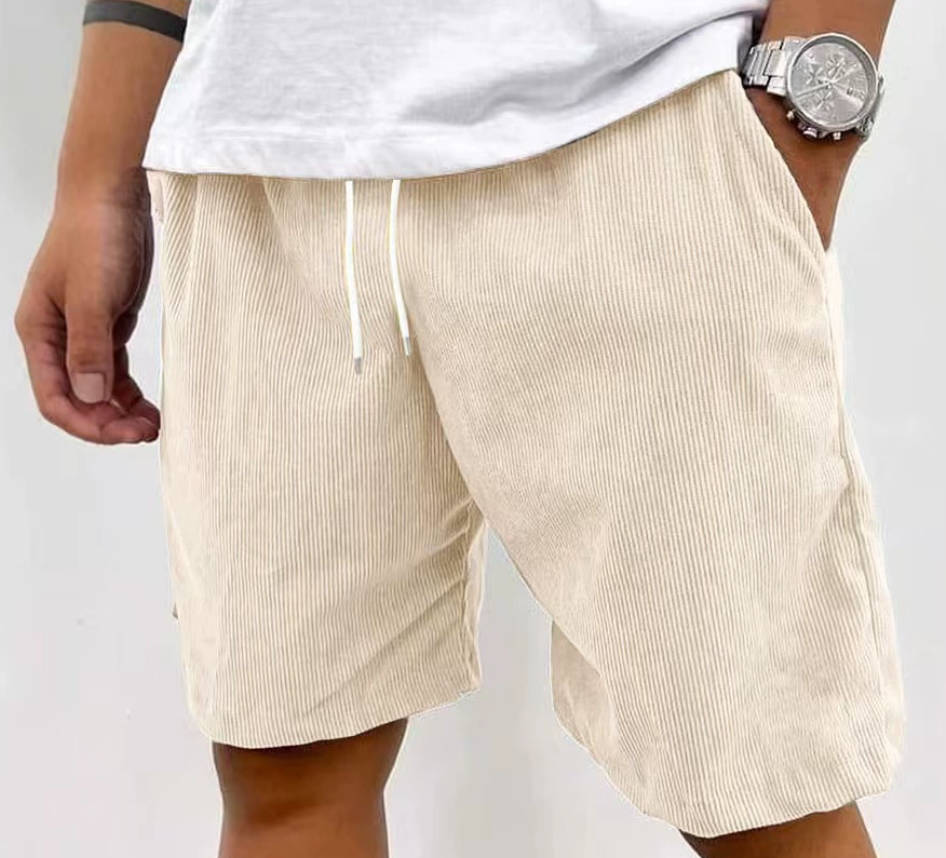 Mens Corduroy Shorts, Vintage Casual Lounge Shorts, Loose Fit Drawstring Shorts With Pockets