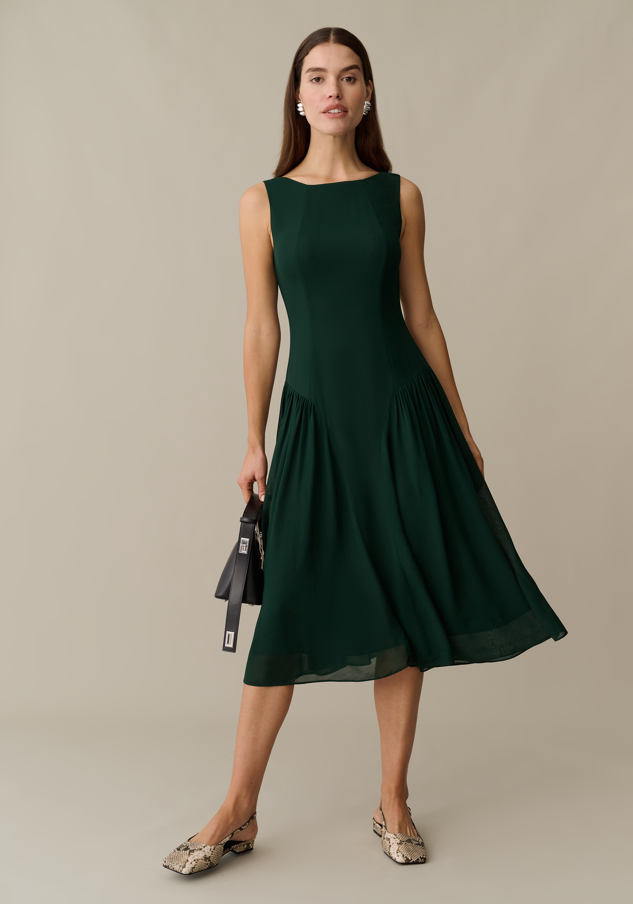 Womens Lightweight Midi Dress with High Neck & Scoop Back, Chiffon