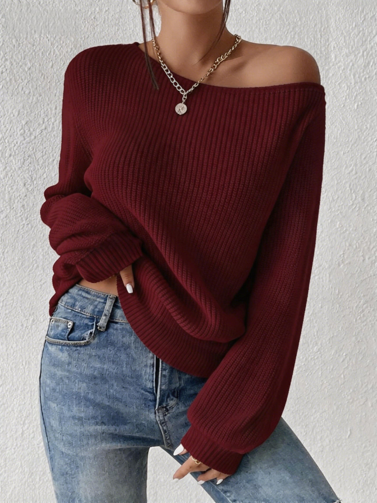 Womens Long Sleeve Knit Pullover Sweater, Casual Acrylic Knitwear for Fall and Winter, Comfortable Everyday Cold Weather Top