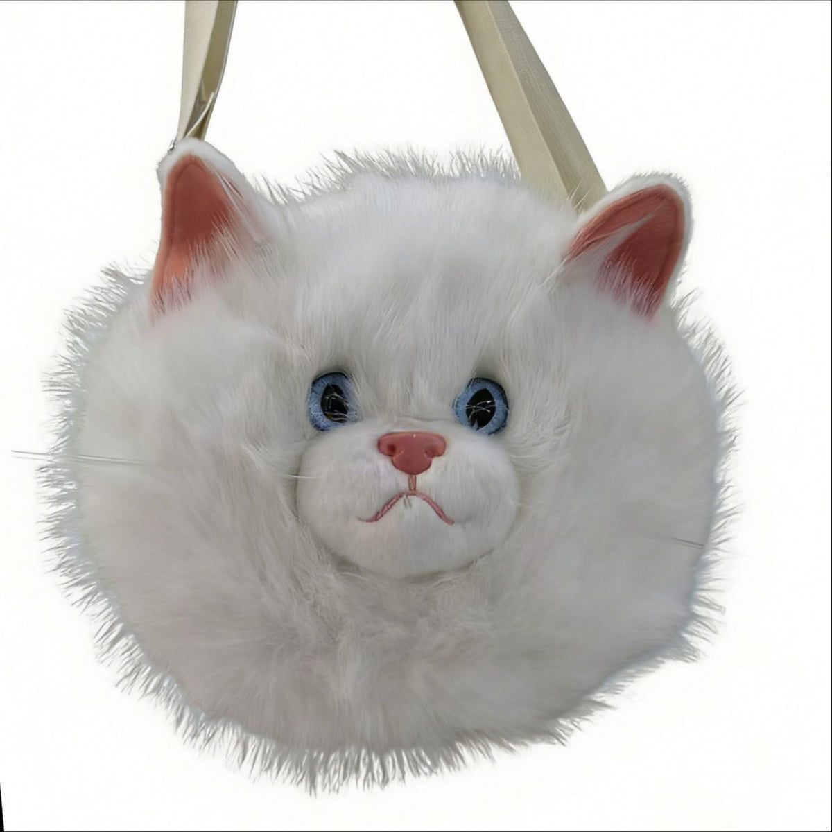 Crossbody Bag with Plush Cat Face and Adjustable Strap, Blue Eyes